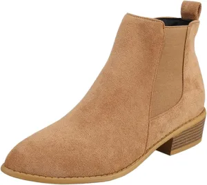 Ankle Boots for Women Fashion Western Faux Suede Chunky Stacked Heel Booties Pointed Toe Side Zippers Comfortable Lightweight