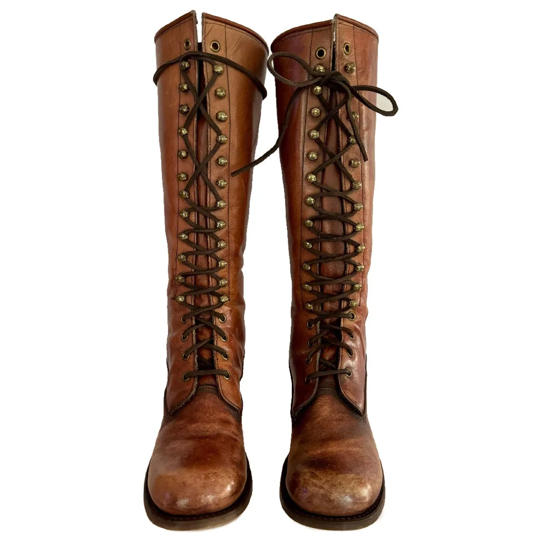 FRYE Vintage Campus Black Label Lace Up Knee High Boots