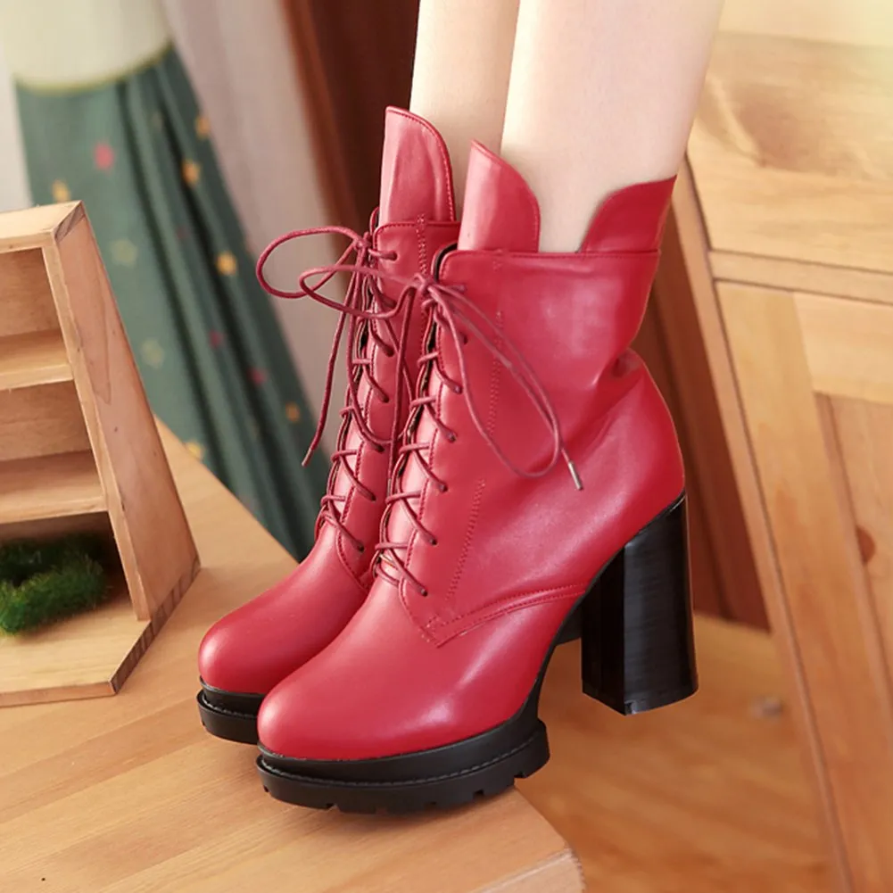 Lace up winter high heels boots