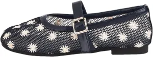 Mesh Ballet Flats for Women Embroidered Floral Round Toe Mary Jane Flats