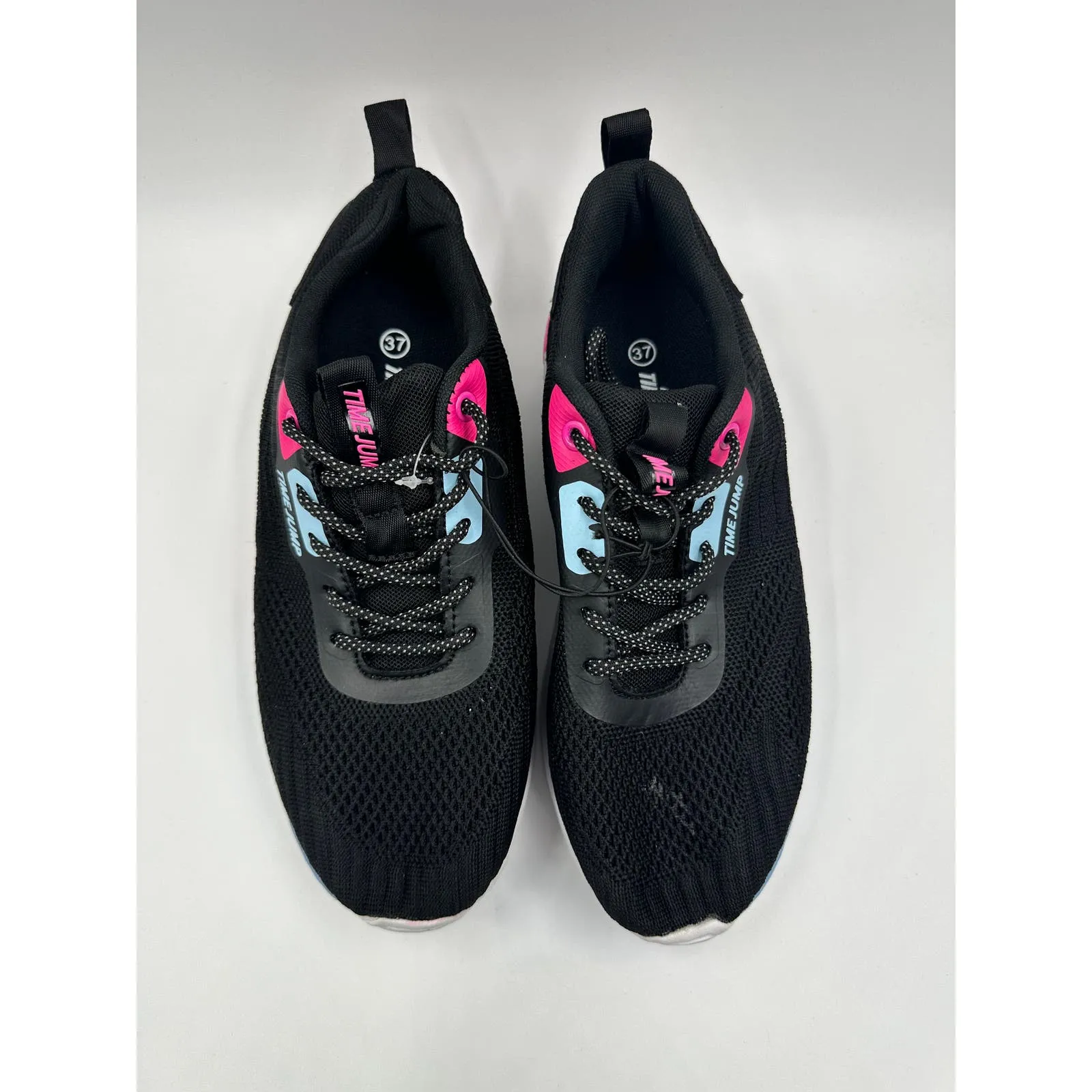 Women's size 7, Black Running Sneaker w/ Blue & Pink Ombre Accents