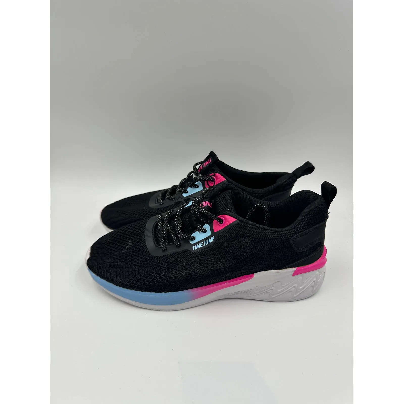 Women's size 7, Black Running Sneaker w/ Blue & Pink Ombre Accents