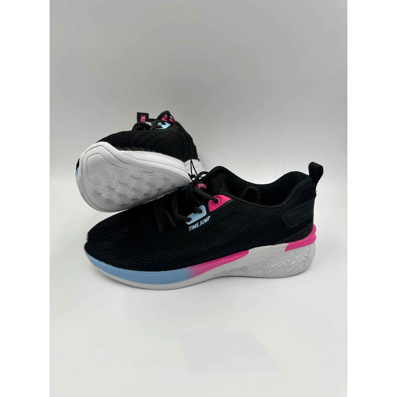 Women's size 7, Black Running Sneaker w/ Blue & Pink Ombre Accents